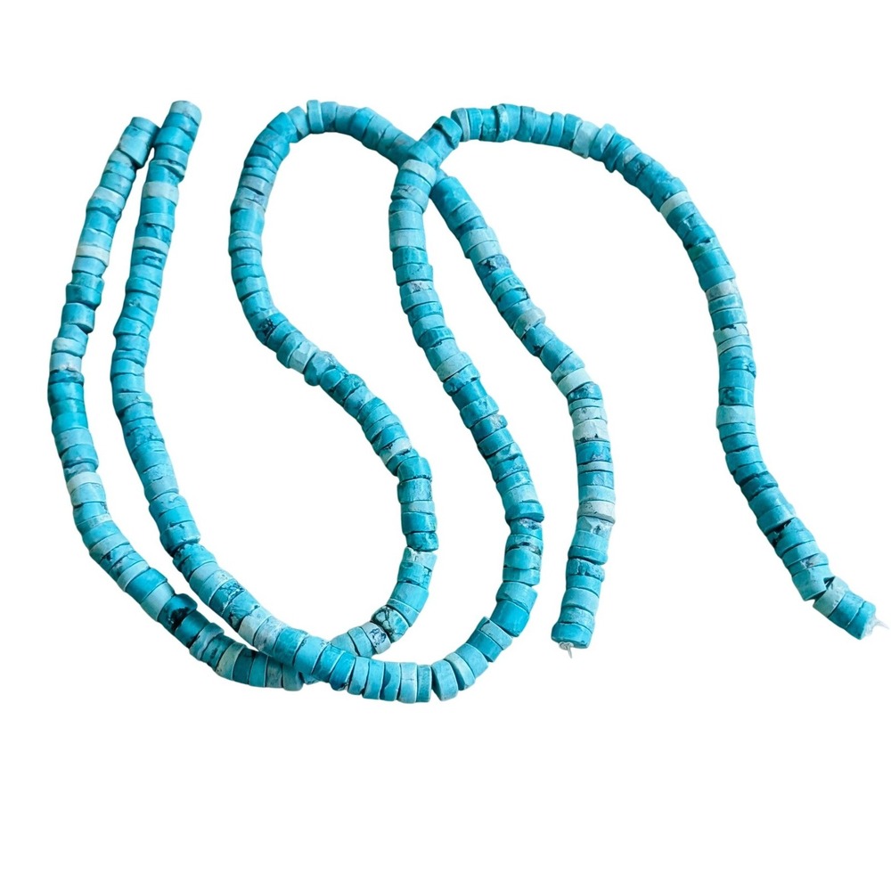 VTG Genuine Blue Turquoise Loose beads Heishi 2 strands Lot 15" 54g Natural BOHO